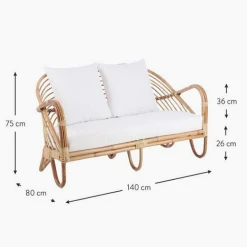 Mica Décorations Banc En Rotin 2 Places Avec Coussin Blanc L140cm - Rochester -SEMA design Boutique 25217 dimension du banc 2 places rochester