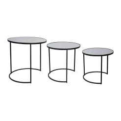 Côté Table 3 Tables D'appoint Gigognes Milune Noires En Metal Et Miroir