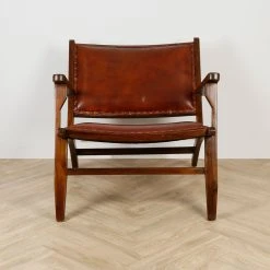 Casita Fauteuil En Teck Et Cuir Marron - Arlot -SEMA design Boutique 617262 SITU01 WEB