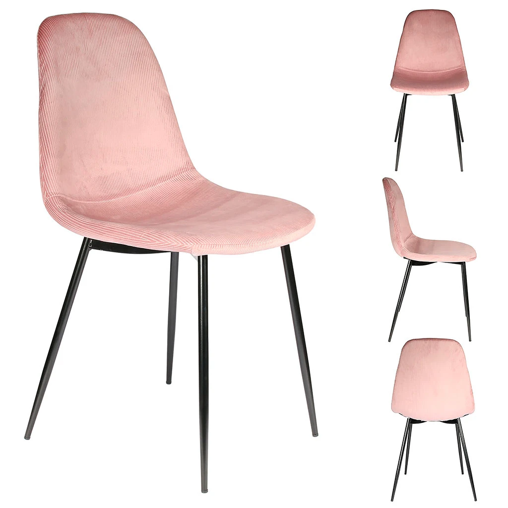 Home Déco Factory Chaise Salle à Manger En Velours Cotelé Rose - Giulia 4 Home Déco Factory Chaise Salle à Manger En Velours Cotelé Rose - Giulia – Image 2