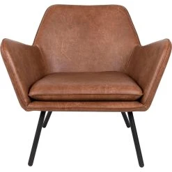 White Label Living Fauteuil Effet Cuir Vintage Marron - Bastien