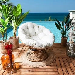 Home Déco Factory Fauteuil D'exterieur Papasan En Rotin Avec Coussin Blanc - Cancun -SEMA design Boutique 633466 FRN06 WEB