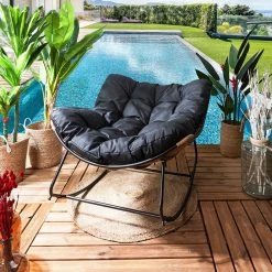 Home Déco Factory Fauteuil De Jardin A Bascule Coussin Noir -Tamia -SEMA design Boutique 633482 FRN05 WEB