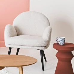 Zago Fauteuil En Tissu Effet Laine Bouclette Blanc - Oria -SEMA design Boutique 6db78 amb hd fds cat23 4918