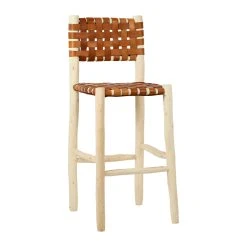 SEMA DESIGN Chaise De Bar En Cuir Brun Et Bois D'eucalyptus - Cuir -SEMA design Boutique 76487 DET01 WEB