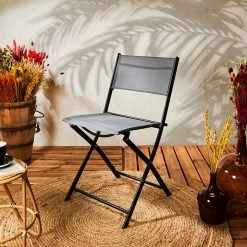 Home Déco Factory Chaise Exterieur Pliable En Acier Grise - Emyla