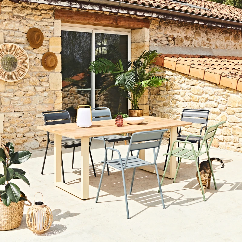Alice's Garden Table De Jardin En Acacia Brossé Et Acier Beige L180cm - Salta 9 Alice's Garden Table De Jardin En Acacia Brossé Et Acier Beige L180cm - Salta – Image 7